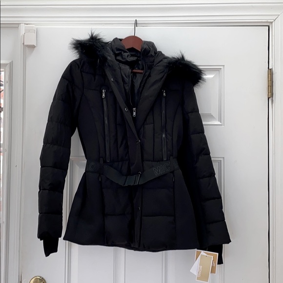 Michael Kors Faux Fur Trimmed Hood Belted Coat - Picture 2 of 7